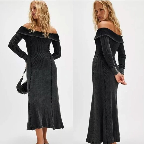 NWT FREE PEOPLE Monty Midi Dress / Washed Black Small Grunge 90s Witchy Monty - Picture 7 of 14